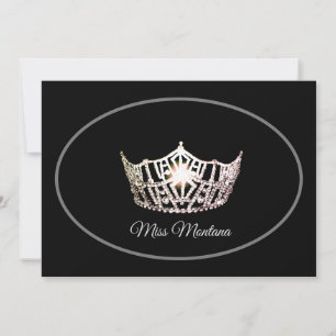 Miss America Flat Note Card-Silver Crown/Black Card