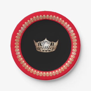 Miss America Gold Crown 7" Red Paper Plates