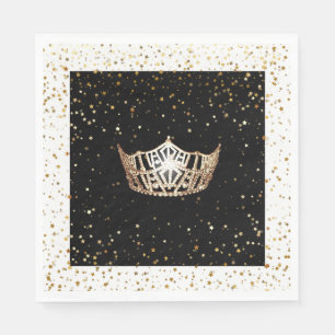 Miss America Gold Crown Gold Stars Paper Napkin