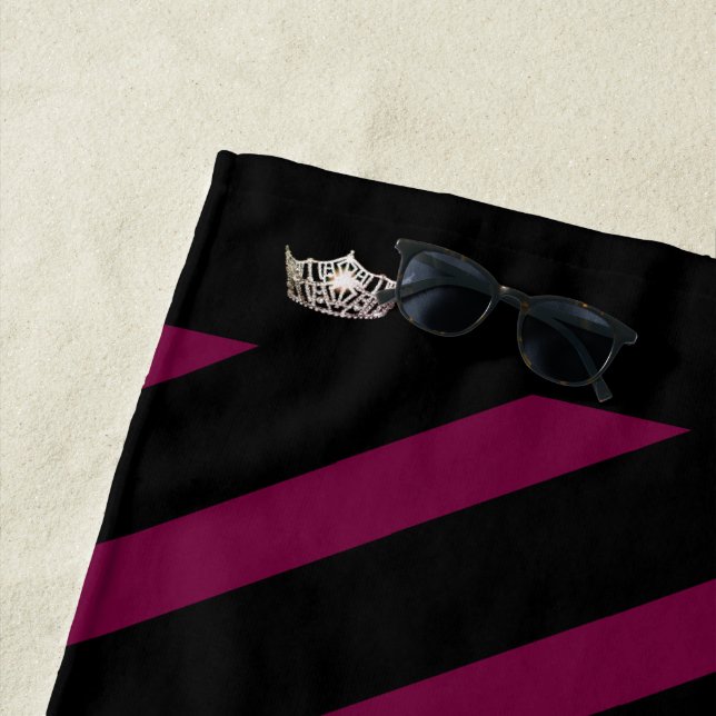 Miss America Merlot Wine Stripe Crown Beach Towel (In Situ)