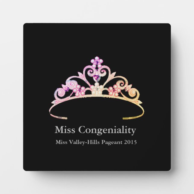 Miss America Multi Pink Tiara Crown Awards Plaque (Front)