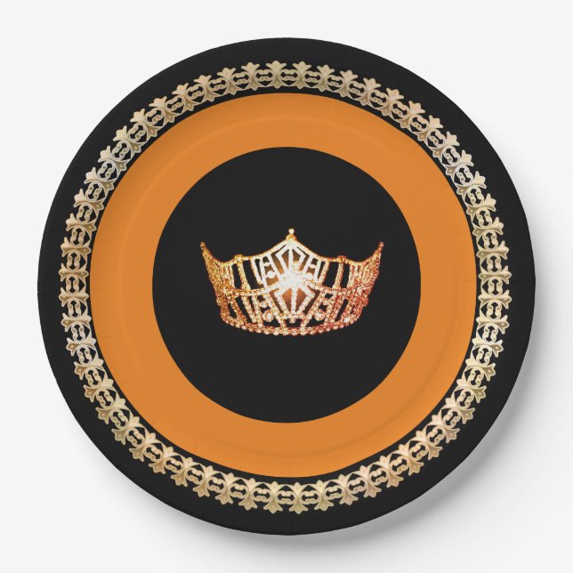 Miss America Orange Crown 9" Paper Plates (Front)