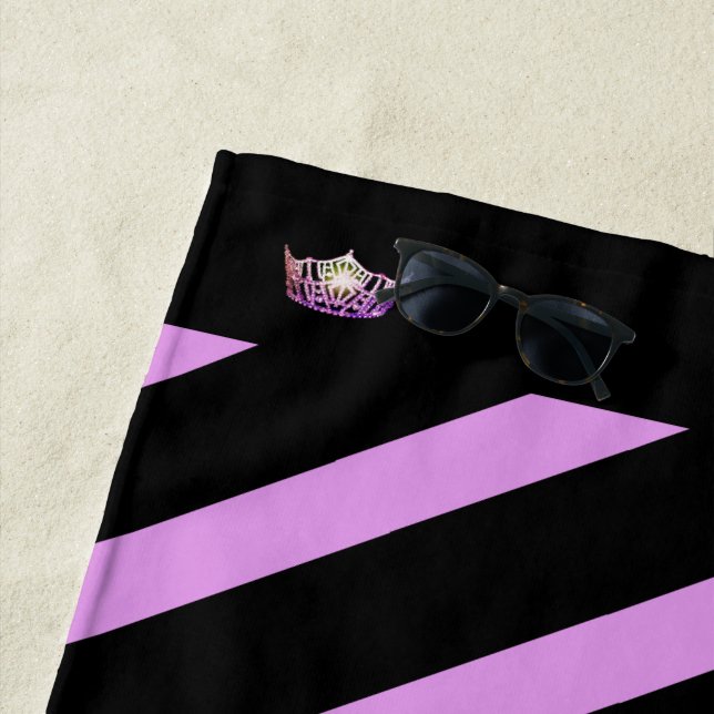 Miss America Orchid Stripe Crown Beach Towel (In Situ)