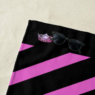 Miss America Raspberry Stripe Crown Beach Towel