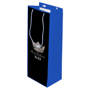 Miss America Silver Crown Blue Gift Bag-Christmas Wine Gift Bag