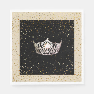 Miss America Silver Crown Gold Stars Paper Napkin