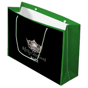 Miss America Silver Crown Green Gift Bag-Christmas Large Gift Bag