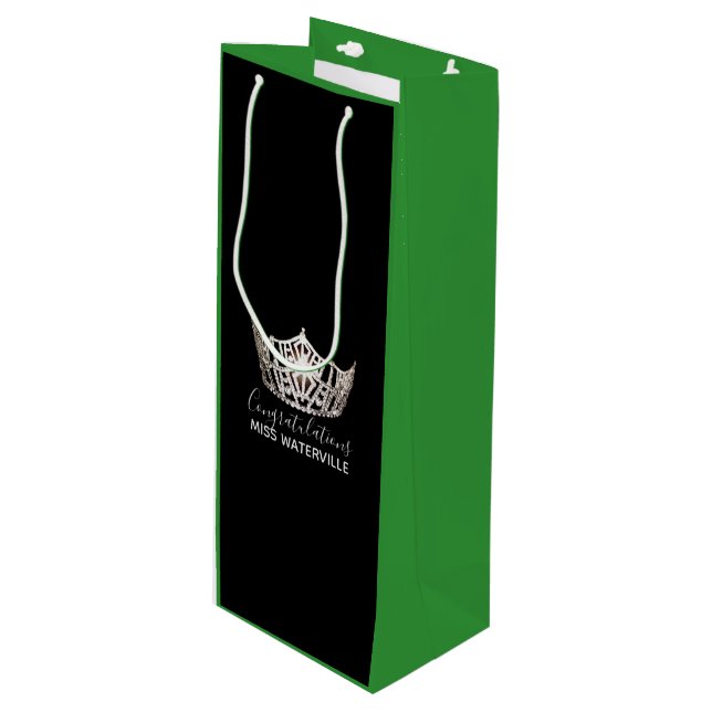 Miss America Silver Crown Green Gift Bag-Tall Wine Gift Bag (Front Angled)