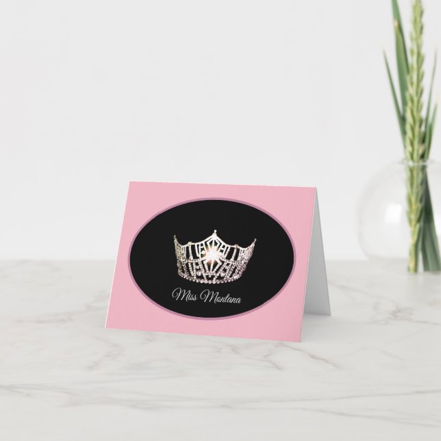 Miss America Silver Crown Note Card-Pink/Mauve Thank You Card (Front)