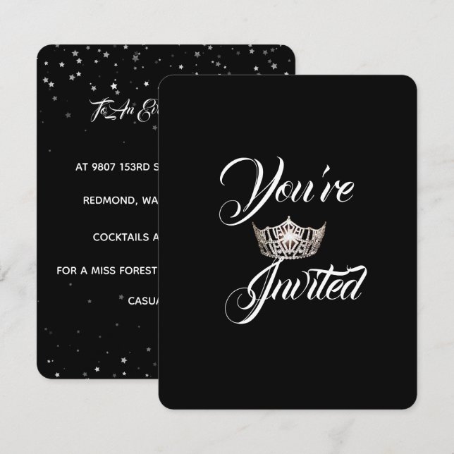 Miss America Silver Crown Party Invitation-Stars Invitation (Front/Back)
