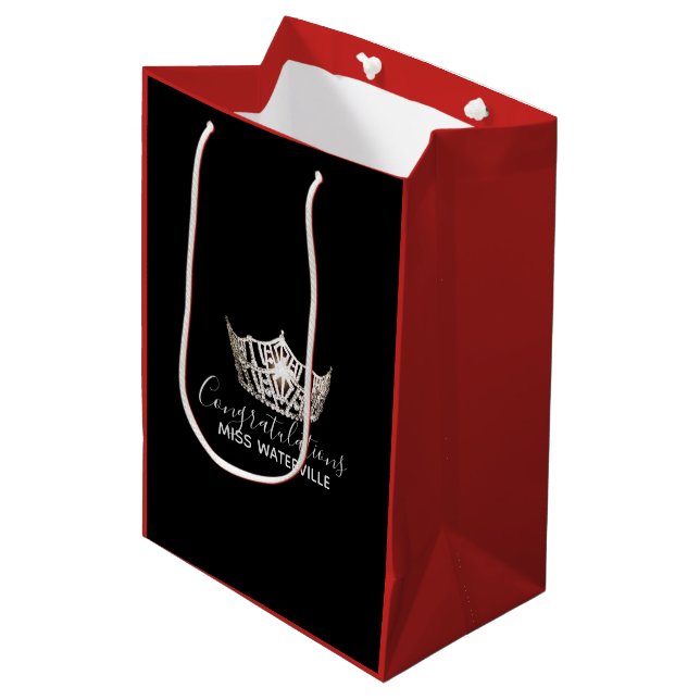 Miss America Silver Crown Red Gift Bag-Medium Medium Gift Bag (Front Angled)
