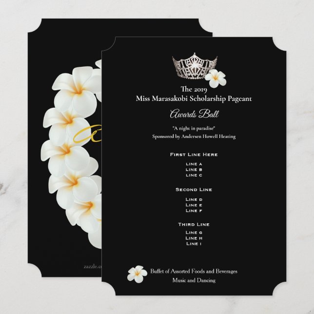 Miss America Silver Crwn Plumeria Awards Ball Prgm Invitation (Front/Back)