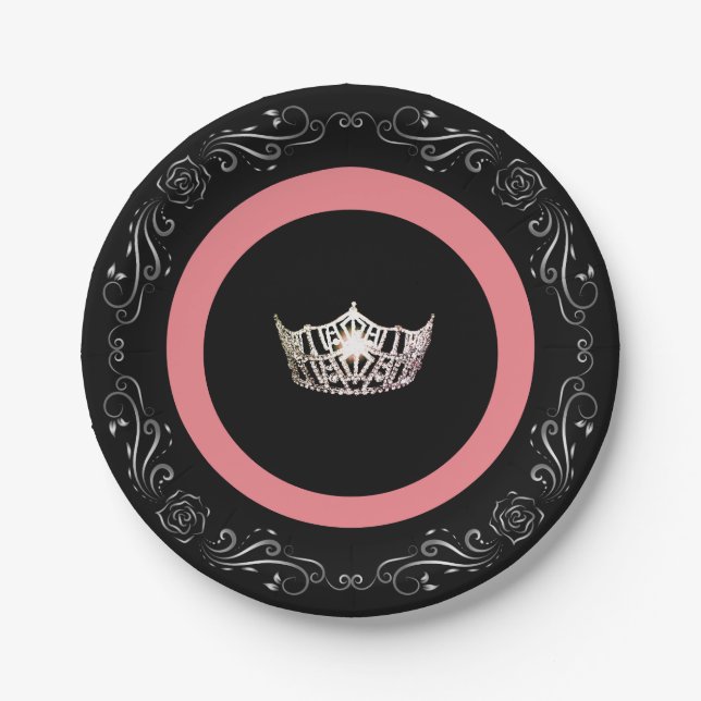 Miss America style Black Coral 7" Paper Plates (Front)