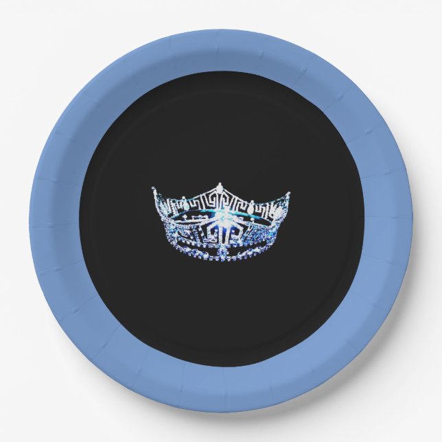 Miss America style Blue Crown 9" Paper Plates (Front)