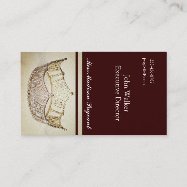 Miss America style Brown-Gold Crown Business Cards (Front)
