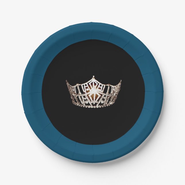 Miss America style Champagne Crown 7" Paper Plates (Front)