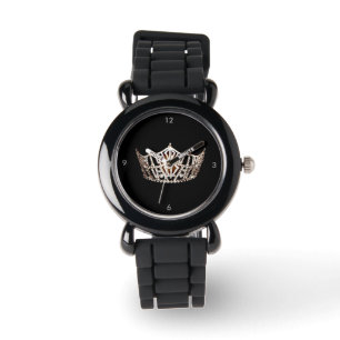 Miss America style Crown Silver Glitter Watch