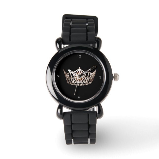 Miss America style Crown Silver Glitter Watch (Front)