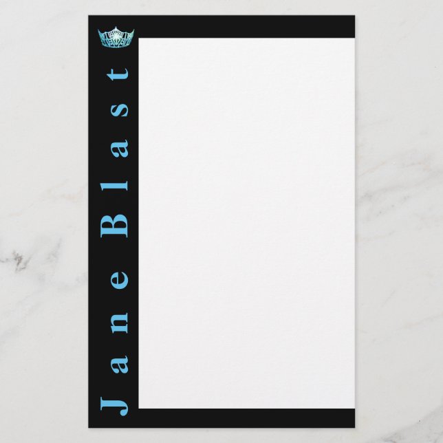 Miss America style Crown Stationery-Turquoise/Wht Stationery (Front)