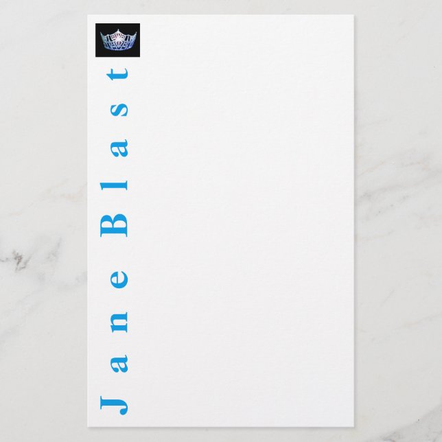 Miss America style Crown Stationery-Turquoise/Wht Stationery (Front)