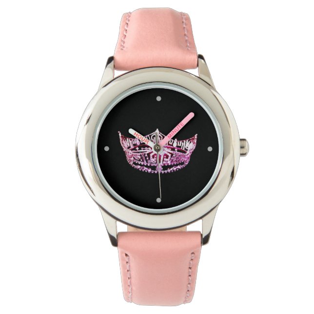 Miss America style Custom Crown Pink Watch (Front)