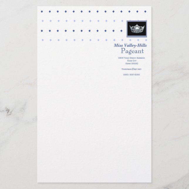 Miss America style Diamond & Crown Stationery (Front)