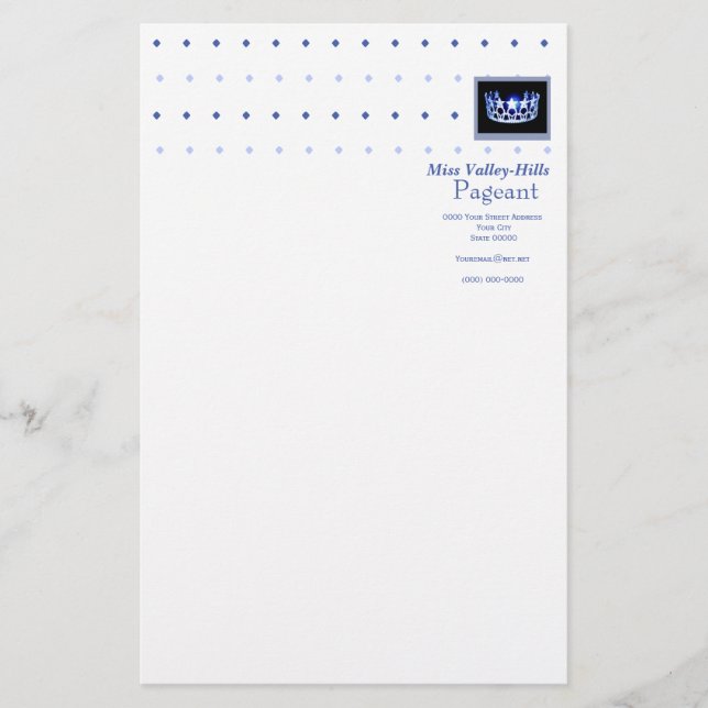 Miss America style Diamond & Crown Stationery (Front)