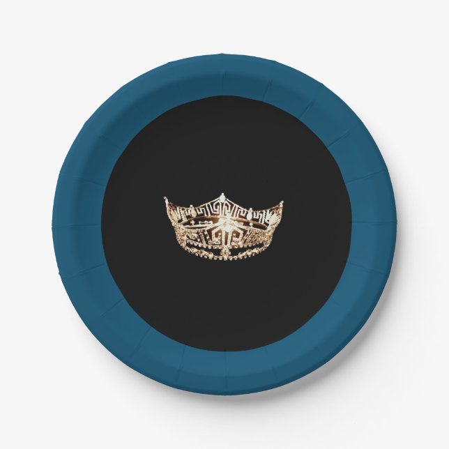 Miss America style Gold Crown 7" Paper Plates (Front)