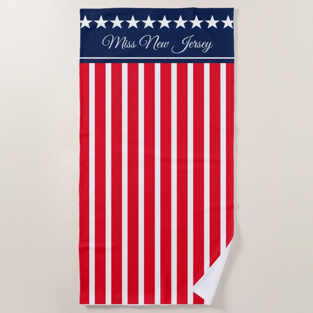 Miss America style Patriotic Pageant Beach Towel (Front)