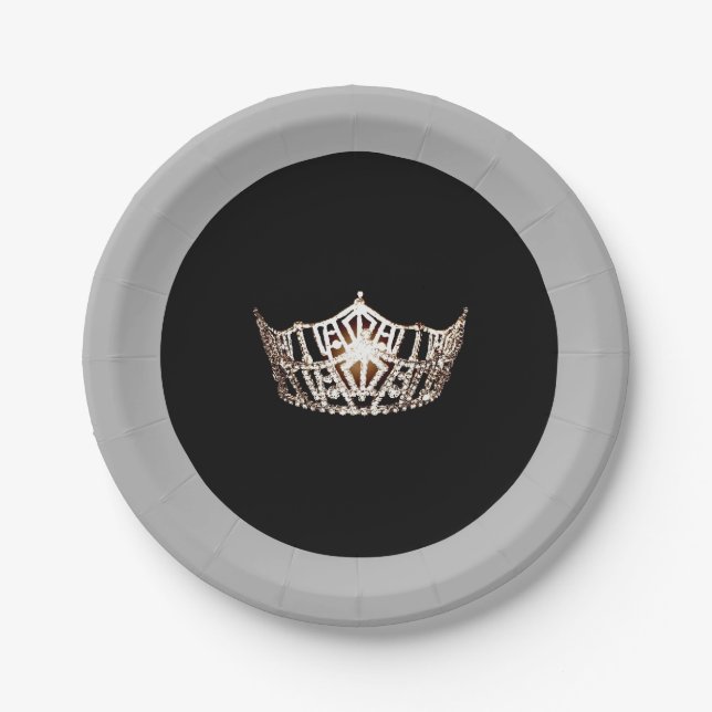 Miss America style Platinum Crown 7" Paper Plates (Front)