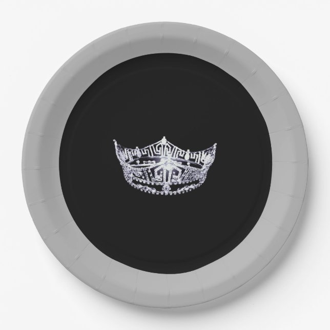 Miss America style Silver Crown 9" Paper Plates (Front)