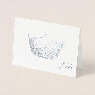 Miss America Style Silver Foil Crown Monogram Card