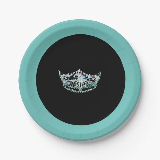 Miss America style Teal Crown 7" Paper Plates (Front)