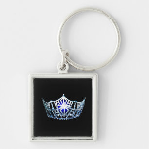 Miss America Teal Blue Crown Metal Key Chain