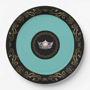 Miss America Turquoise SLVR Crown 9" Paper Plates