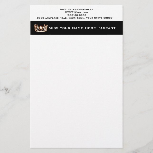 Miss America USA style Custom Letterhead (Front)