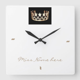 Miss America USA style Gold White Crown Clock