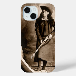 Miss Annie Oakley with Gun, Vintage Photo Portrait iPhone 15 Case