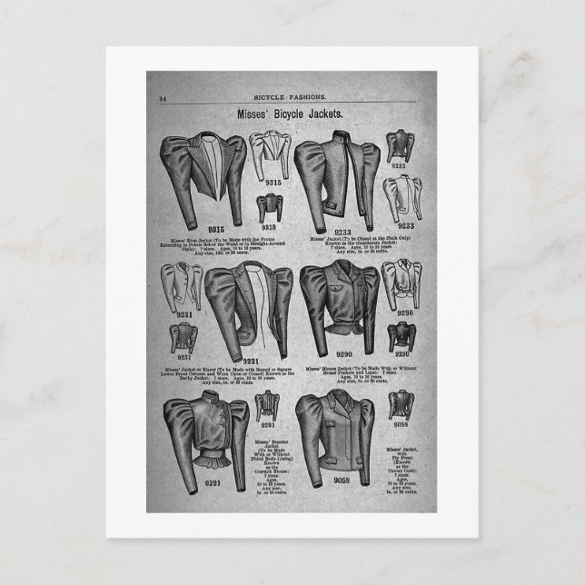 Miss' Bicycle Jakcets - Vintage 1897 Advertisement Postcard (Front)