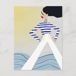 Miss Captain Sailor Fashion Illustration Art Postcard