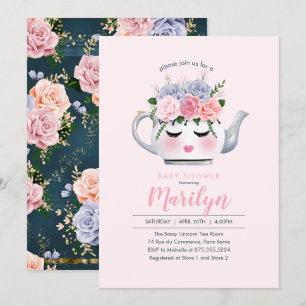 Miss Dolly Eyes Teapot Floral Baby Shower Invitation