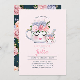 Miss Eyelashes Teapot Mum Baby Floral Baby Shower Invitation