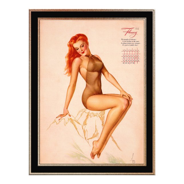 Miss February Varga Girl 1946 Pin-up Calendar Photo Print (Front)