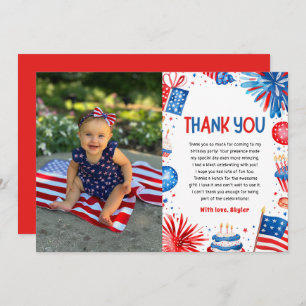 Miss Firecracker 4th Of July Birthday Thank you Invitation