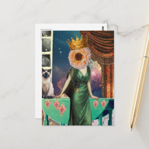 Miss Flora and Her Cat Surreal Art Postcard