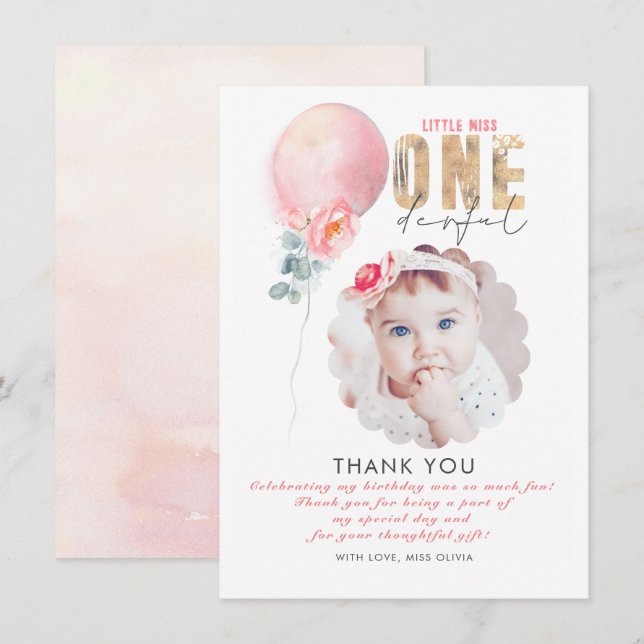 Miss Girl's Birthday Thank You Photo Card (Front/Back)