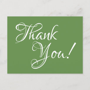 Miss Green and White Calligraphy Thank You Postcard