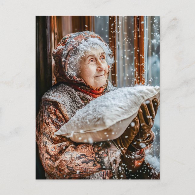 Miss Holle Shaking Snow From the Sky Postcard (Front)