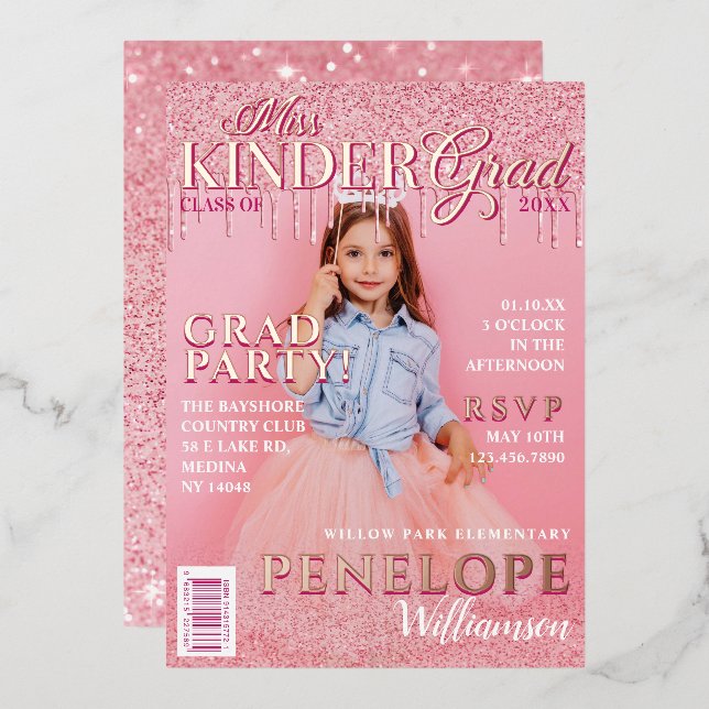 Miss Kinder Grad Pink Glitter Drip Magazine Cover  (Front/Back)