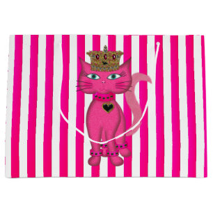 Miss Kitty, Pink Glitter 3s-GIFT BAG L